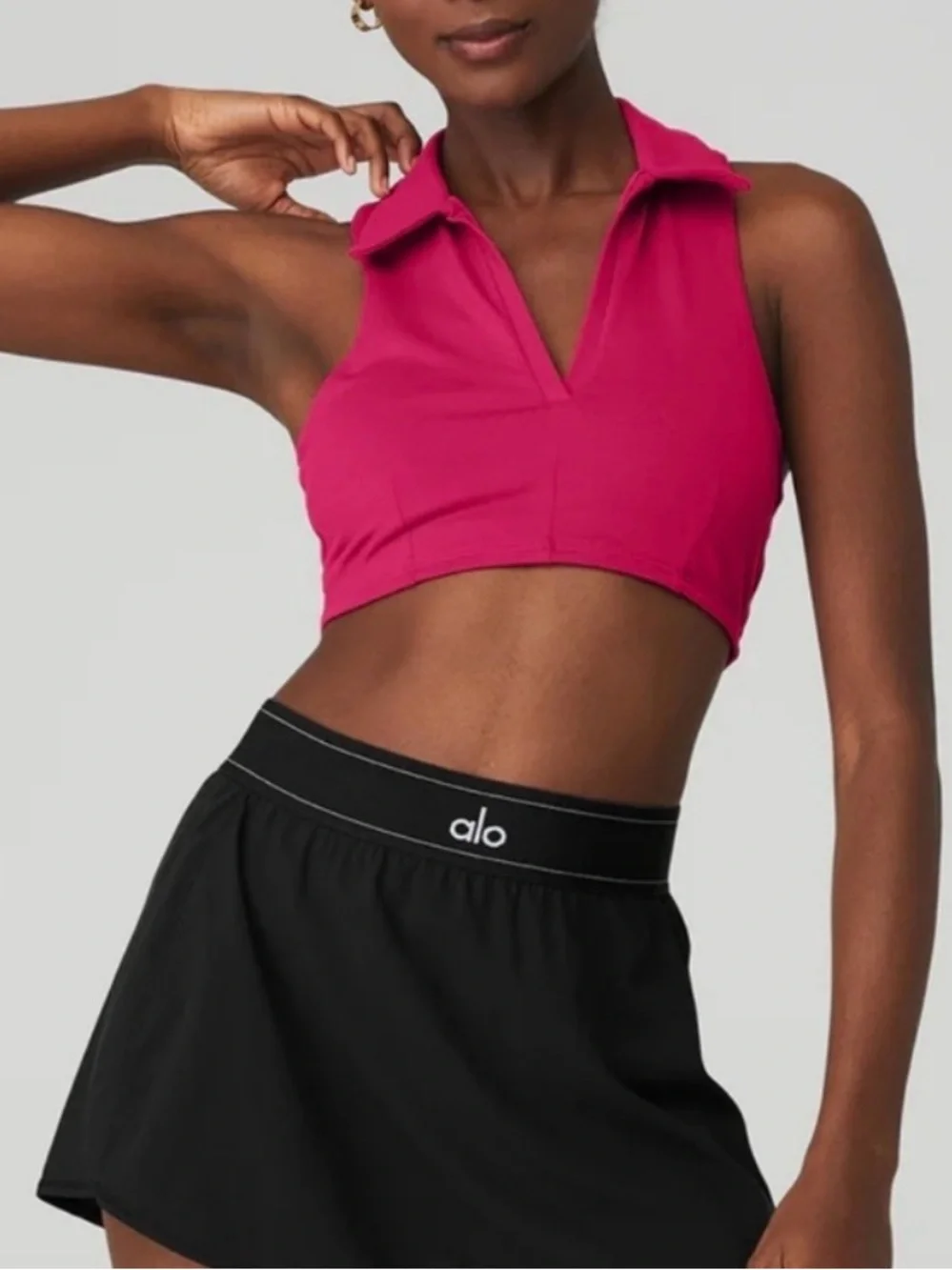 ALO Yoga Magenta Polo Collar Racerback Cropped Sports Bra Tank Size L
